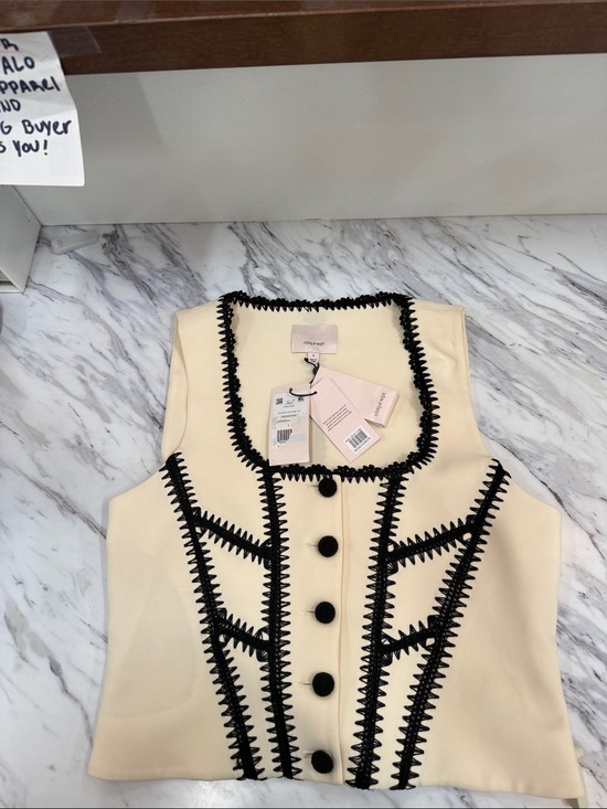 cinq a sept Tops - cinq a sept Cream Tank Top with Black Trim